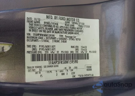 2011 Ford Focus Se из США, поврежденный, VIN 1FAHP3FN5BW159590